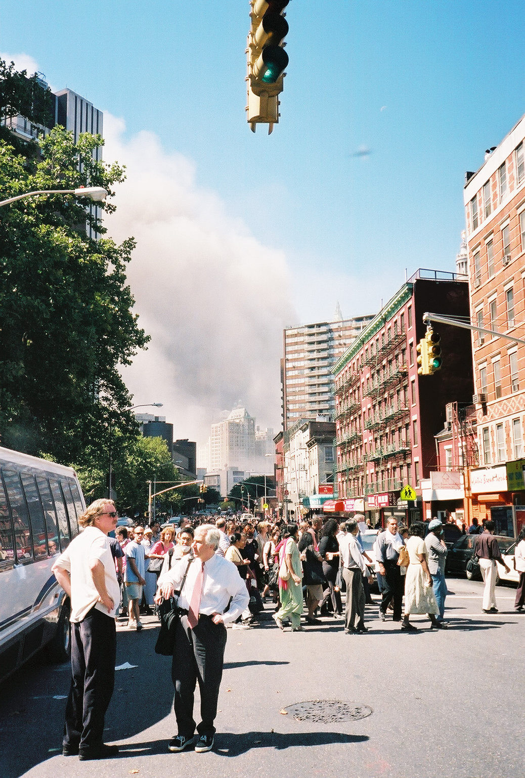 Walking east toward the Manhattan Bridge with the crowd.
