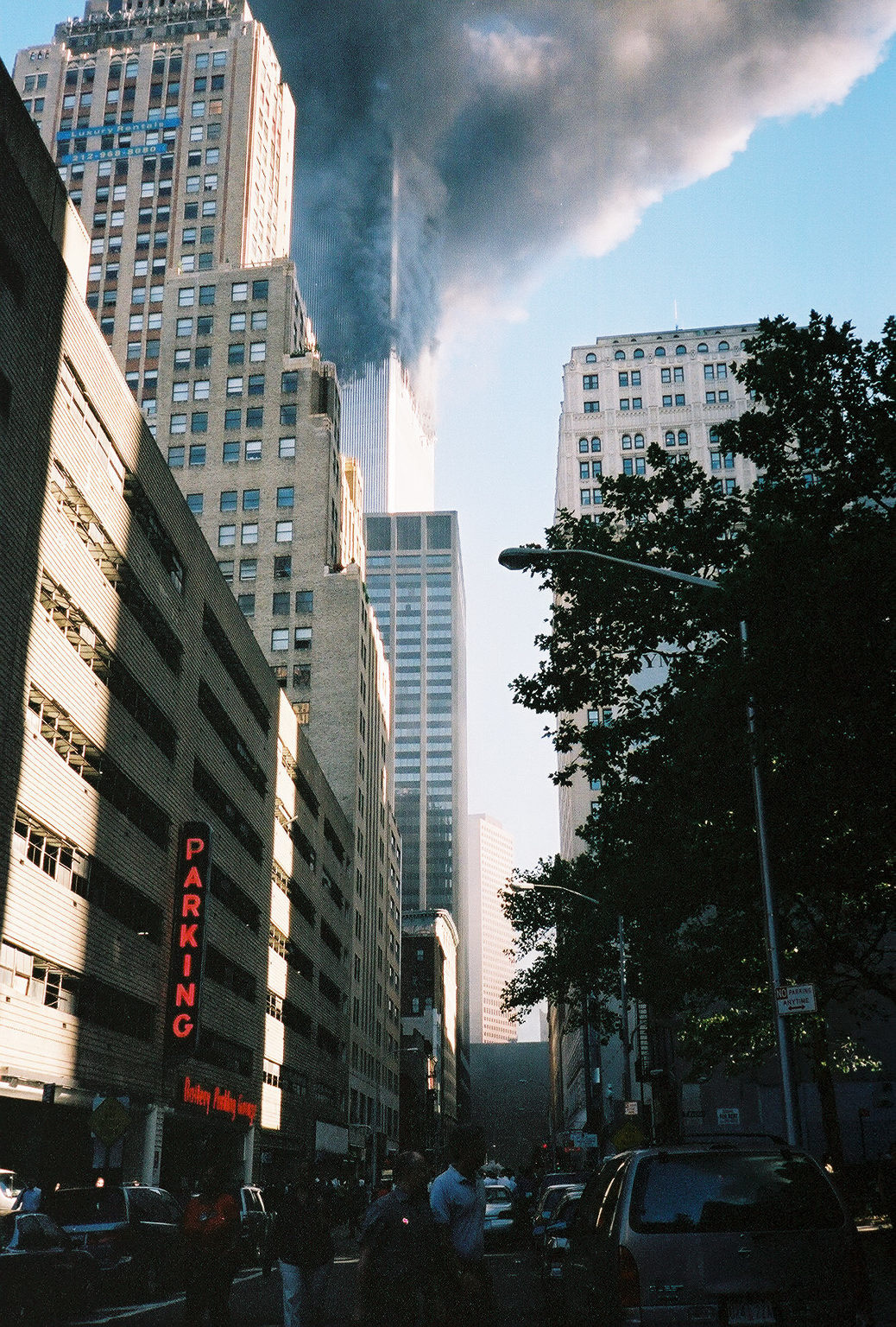 The edge of the South Tower off from straight at the top - the direction the collapse would take minutes later.